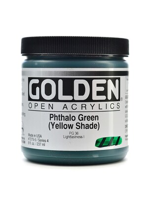 Golden Open Acrylic Colors Phthalo Green (Yellow Shade) 8 Oz. Jar (7275-5)