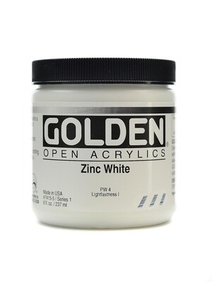 Golden Open Acrylic Colors Zinc White 8 Oz. Jar (7415-5)