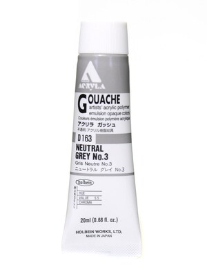 Holbein Acryla Gouache 20 Ml Neutral Grey #3 [Pack Of 2] (2PK-D163)