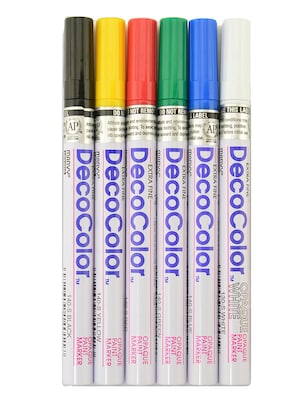 Marvy Uchida DecoColor Paint Markers, Extra Fine Tip, Assorted, 6/Pack (72112)