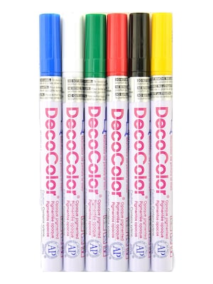 Marvy Uchida DecoColor Paint Markers, Fine Tip, Assorted, 6/Pack (72113)