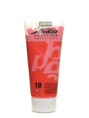 Pebeo Studio Acrylic Paint Transparent Vermilion 100 Ml [Pack Of 3] (3PK-831-019)