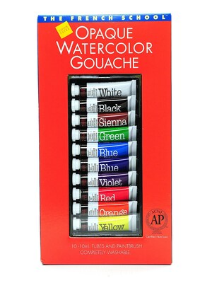 Savoir-Faire The French School Opaque Watercolor Gouache Tube Sets Set Of 10 In Case With Brush (313