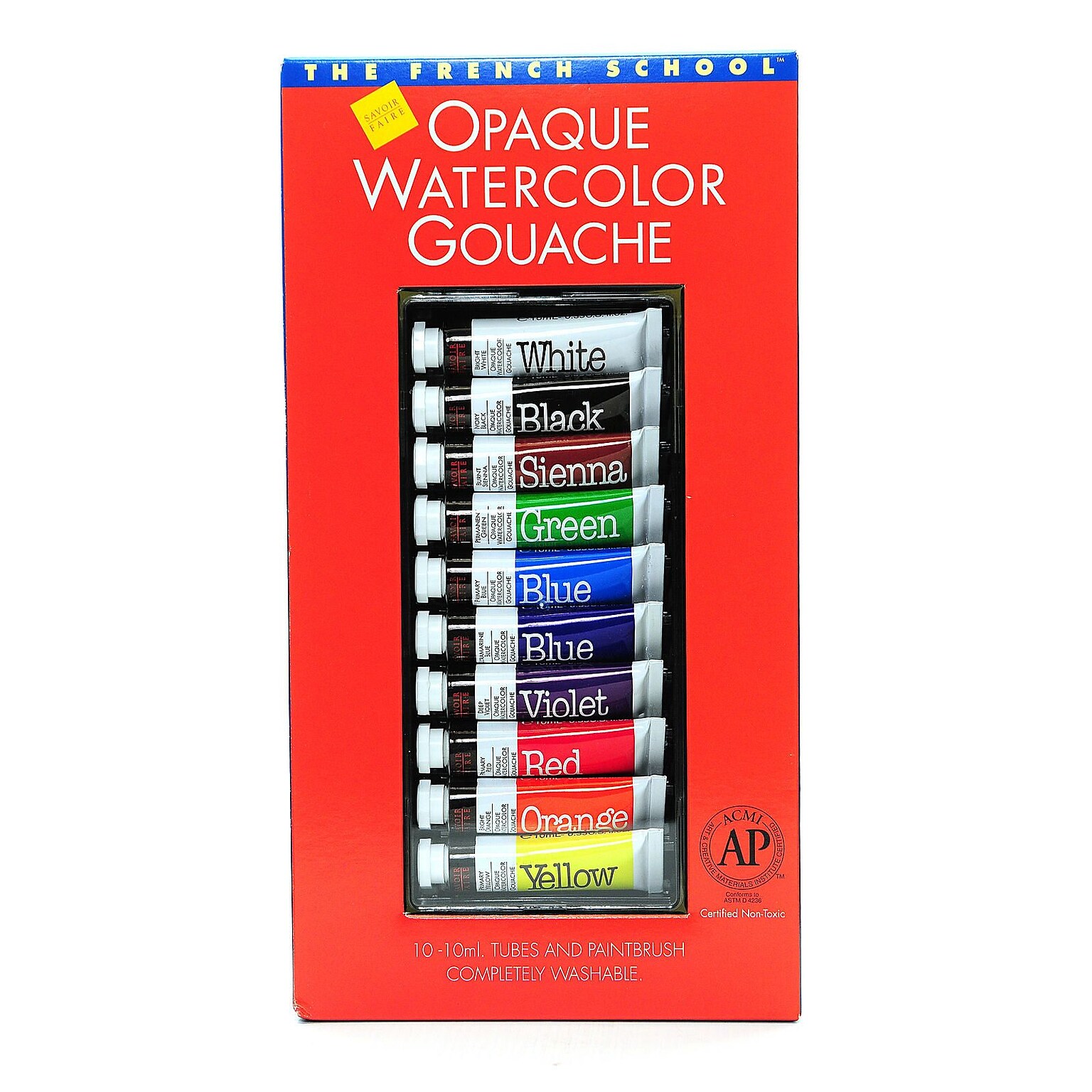Savoir-Faire The French School Opaque Watercolor Gouache Tube Sets Set Of 10 In Case With Brush (31305)