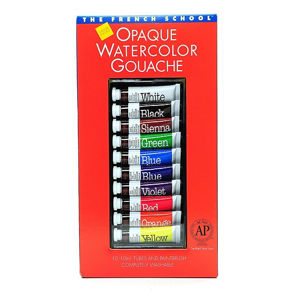 Savoir-Faire The French School Opaque Watercolor Gouache Tube Sets Set Of 10 In Case With Brush (31305)