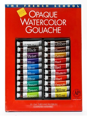 Savoir-Faire The French School Opaque Watercolor Gouache Tube Sets Set Of 20 In Case With Brush (31309)