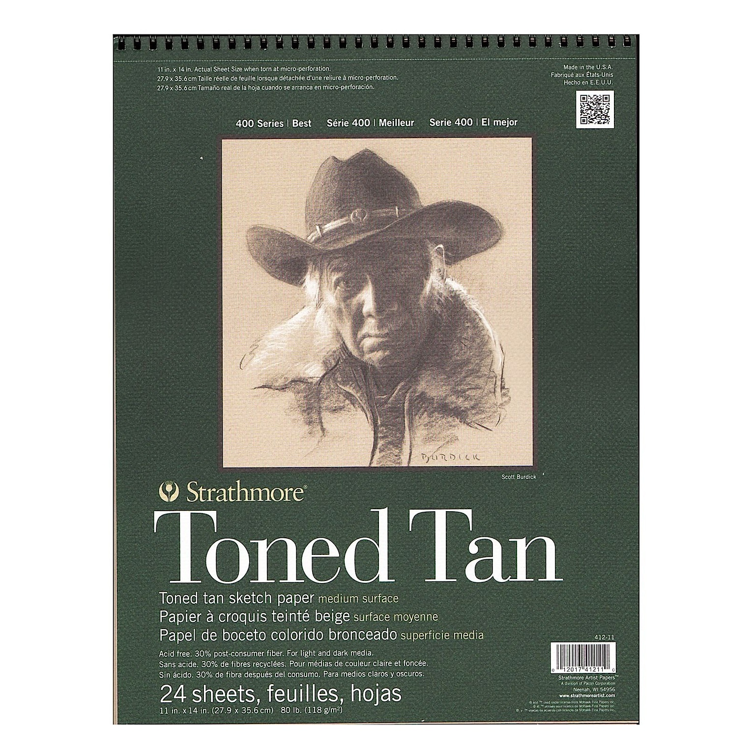 Strathmore 400 Series Toned Sketch Paper Pads (Wirebound) Tan 11 In. X 14 In. 24 Sheets (412-11)