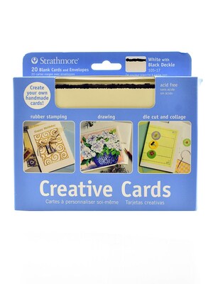 Strathmore Blank Greeting Cards With Envelopes Bright White With Black Deckle Pack Of 20 (105-17-1)