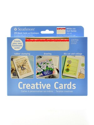 Strathmore Blank Greeting Cards With Envelopes White With Red Deckle Pack Of 20 (105-42-1)
