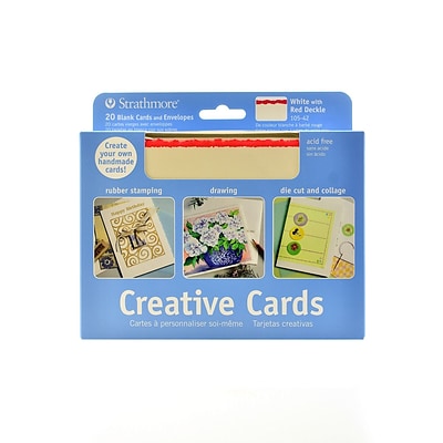 Strathmore Blank Greeting Cards With Envelopes White With Red Deckle Pack Of 20 (105-42-1)