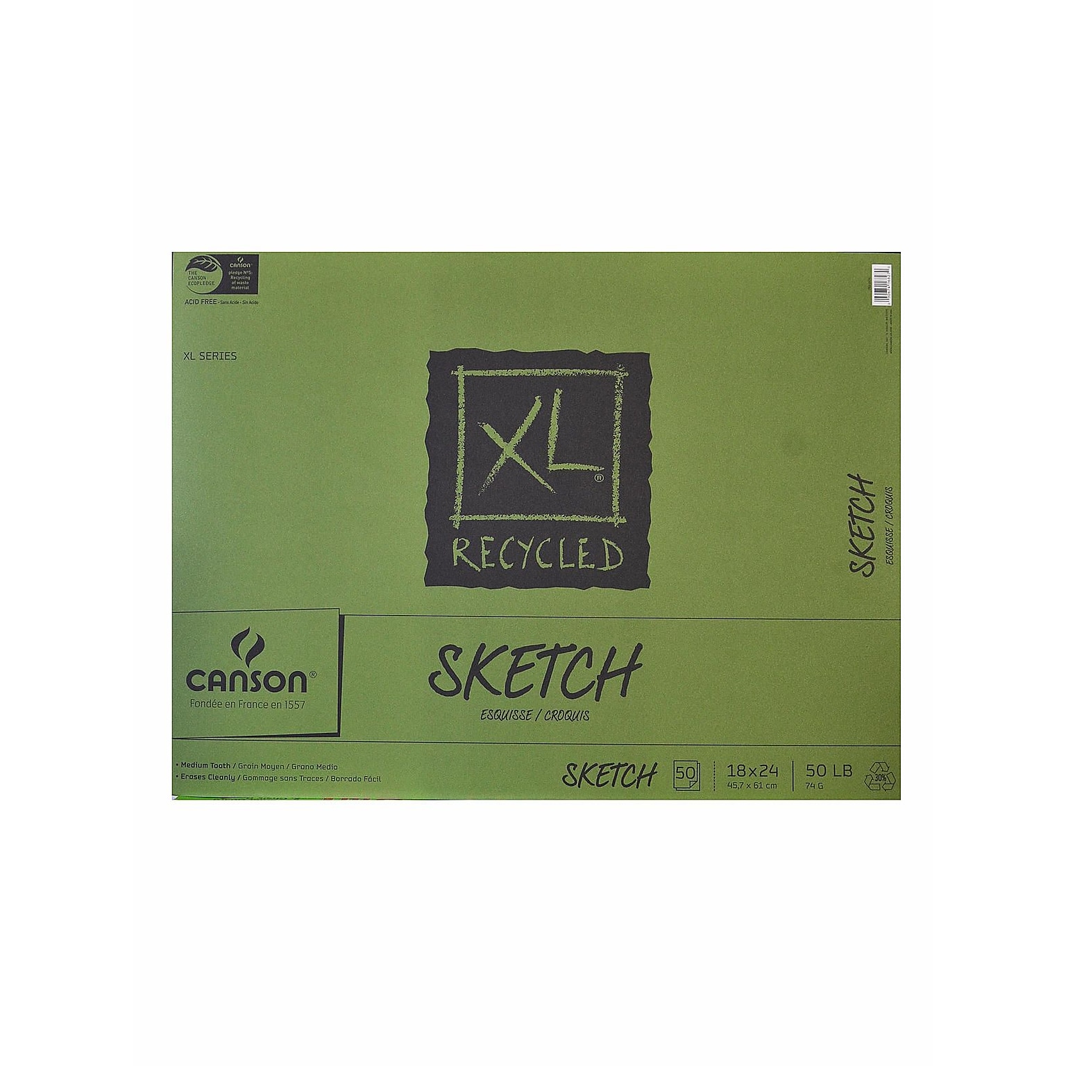 Canson XL Recycled 18 x 24 Hard Bound Sketch Pad, 50 Sheets/Pad (97315)