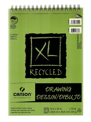 Canson XL Recycled Drawing Pads, 9 In. x 12 In., Pad Of 60 Sheets, WireBound Top, Pack Of 3 (3PK-100510915)