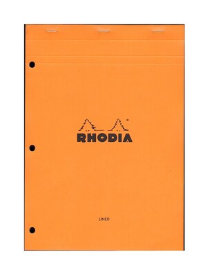 Rhodia Classic French Paper Pads Ruled With Margin, 3-Hole Punched 8 1/4 In. X 11 3/4 In. Orange [Pack Of 3] (3PK-18601)