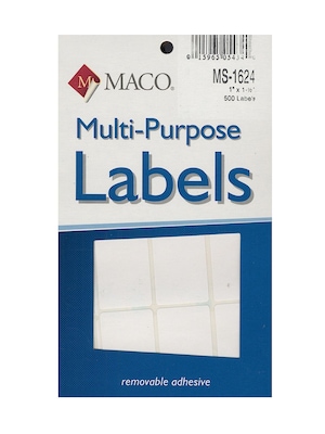 Maco Multi-Purpose Handwrite Labels Rectangular 1 In. X 1 1/2 In. Pack Of 500 [Pack Of 6] (6PK-MS-1624)