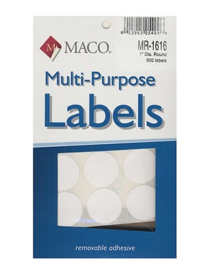 Maco Multi-Purpose Handwrite Labels Round 1 In. Pack Of 600 [Pack Of 6] (6PK-MR-1616)