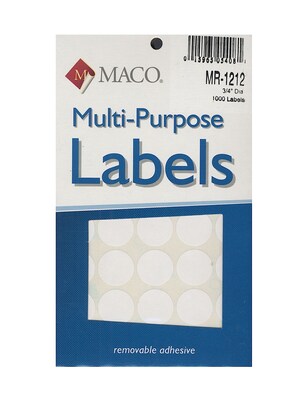 Maco Multi-Purpose Handwrite Labels, Round, 3/4 Dia., Pack Of 1000, 6/Pack (6PK-MR-1212)