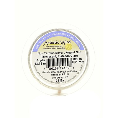 Artistic Wire Spools 15 Yd. Non-Tarnish Silver 24 Gauge, Silver Plated [Pack Of 4] (4PK-AWS-24S-10-15YD)