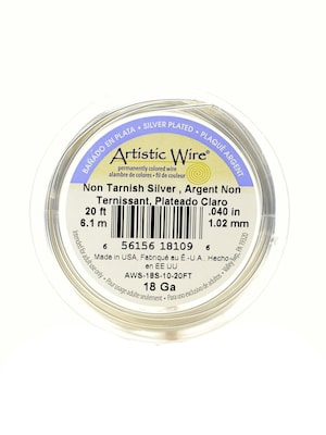 Artistic Wire Spools 20 Ft. Non-Tarnish Silver 18 Gauge, Silver Plated (AWS-18S-10-20FT)