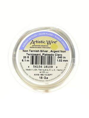 Artistic Wire Spools 20 Ft. Non-Tarnish Silver 18 Gauge, Silver Plated (AWS-18S-10-20FT)