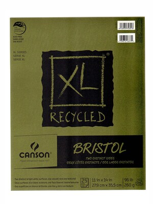 Canson XL Recycled Bristol Pads, 11 In. x 14 In., Pad Of 25 Sheets, Fold-Over (100510933)