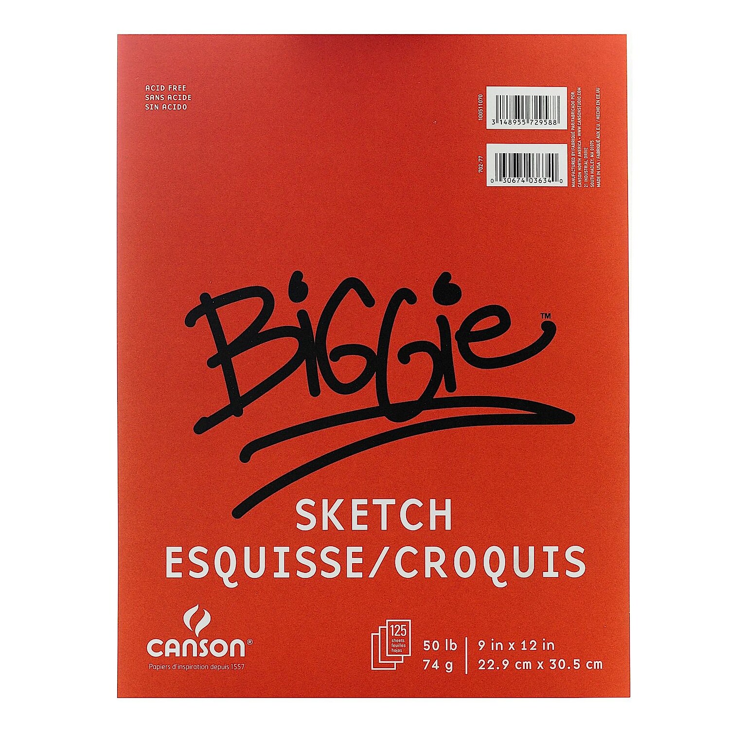 Canson 9 x 12 Tape Bound Sketch Pad, 125 Sheets/Pad, 3/Pack (58278-PK3)