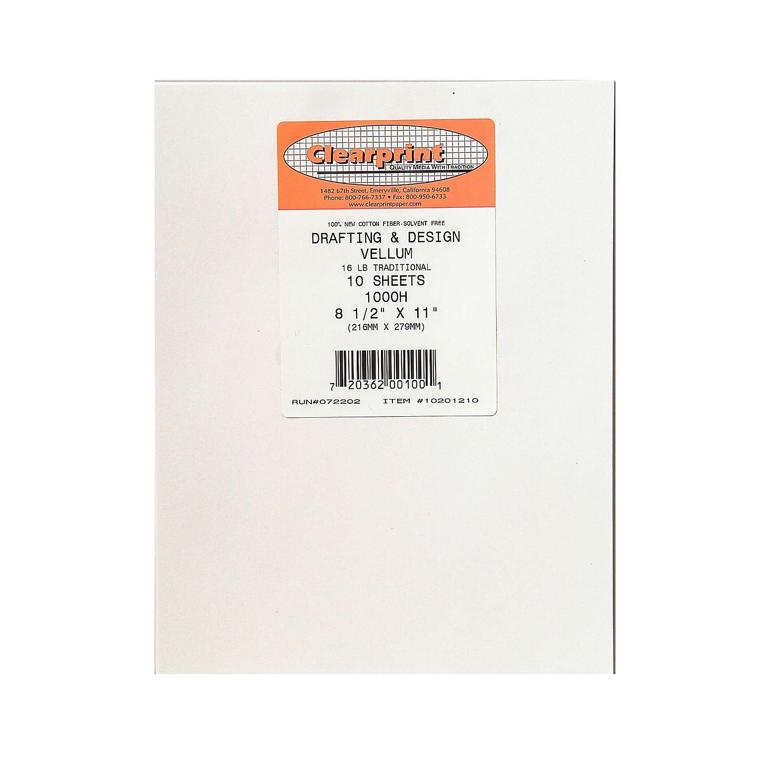 Clearprint Design Vellum Drafting Paper, No. 1000H, 8 1/2 In. X 11 In., 10/PK (10201210)