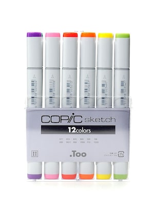 Copic Sketch Markers, Twin Tip, Assorted, 12/Pack (SB12)