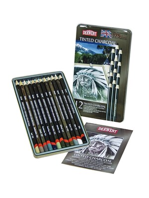 Derwent Charcoal Pencil, Assorted Colors, 12/Pack (59860)