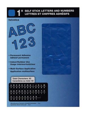 Headline Blue Vinyl Stick-On Letters 1 In. Helvetica Capitals And Numbers [Pack Of 4] (4PK-31114)