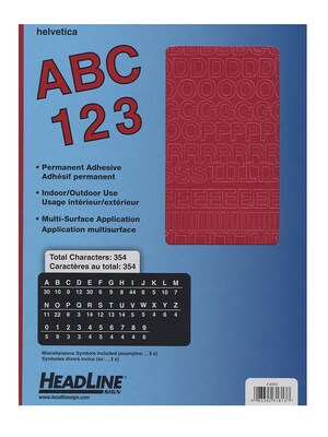 Headline Red Vinyl Stick-On Letters 1/2 In. Helvetica Capitals And Numbers [Pack Of 4] (4PK-31813)