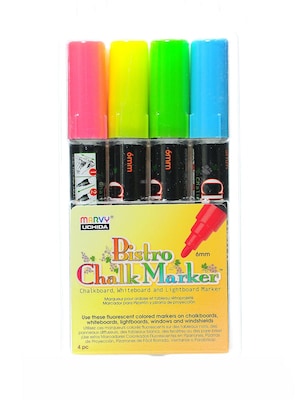 Marvy Uchida Bistro Chalk Marker Sets Broad Point Fl. Red, Fl. Blue, Fl. Green, Fl. Yellow [Pack Of 2] (2PK-480-4A)