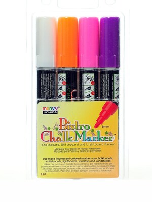 Marvy Uchida Bistro Chalk Marker Sets Broad Point White, Fl. Violet, Fl. Orange, Fl. Pink [Pack Of 2