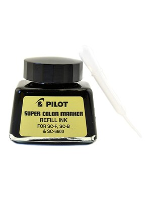 Pilot Super Color Permanent Markers Bottled Ink Refill, Black, 12/Pack (21507)