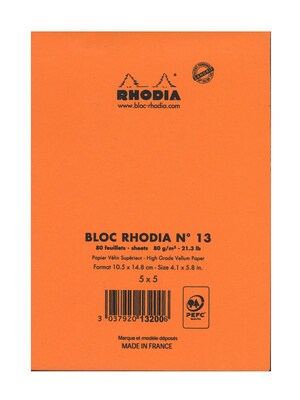 Rhodia Classic French Paper Pads Graph 4 In. X 6 In. Orange [Pack Of 8] (8PK-13200)