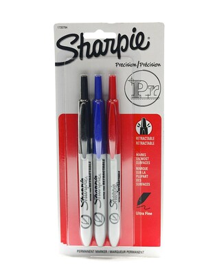 Sharpie Retractable Markers Blue, Red, Black Ultra Fine Tip Pack Of 3 [Pack Of 3] (3PK-1735794)