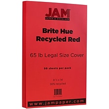 JAM Paper® 8 1/2 x 14 Legal Size Recycled Cardstock, Brite Hue Red, 50/Pack (16730927)