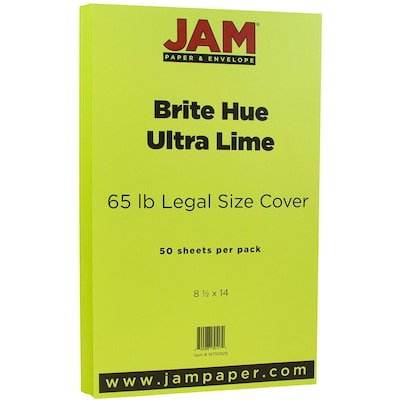 JAM Paper® 8 1/2 x 14 Legal Size Cardstock, Brite Hue Ultra Lime Green, 50/Pack (16730929)