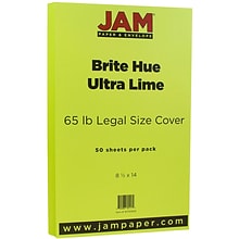 JAM Paper® 8 1/2 x 14 Legal Size Cardstock, Brite Hue Ultra Lime Green, 50/Pack (16730929)