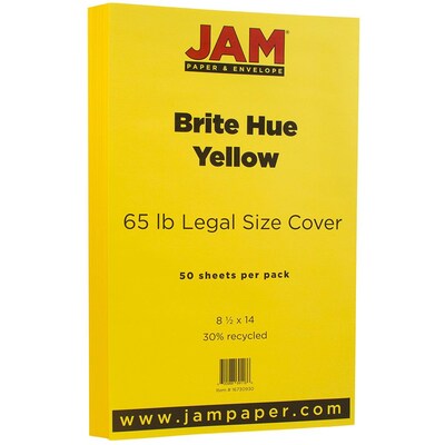 JAM Paper® 8 1/2 x 14 Legal Size Recycled Cardstock, Brite Hue Yellow, 50/Pack (16730930)