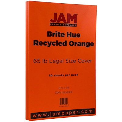 JAM Paper 65 lb. Cardstock Paper, 8.5 x 14, Orange Brite Hue, 50 Sheets/Pack (16730931)