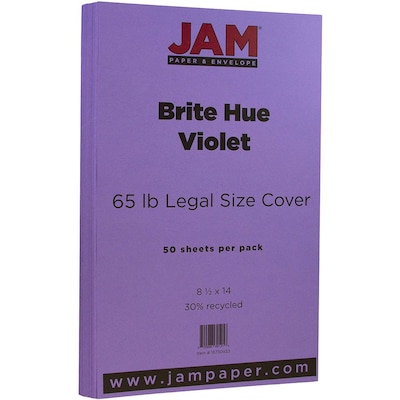 JAM Paper® 8 1/2 x 14 Legal Size Recycled Cardstock, Brite Hue Violet Purple, 50/Pack (16730933)