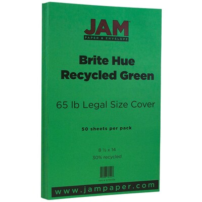 JAM Paper® 8 1/2 x 14 Legal Size Recycled Cardstock, Brite Hue Green, 50/Pack (16730936)