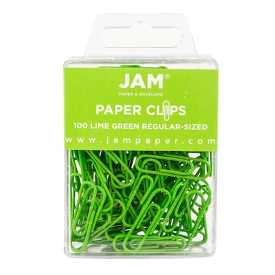 JAM Paper Small  Paper Clips, Lime Green, 3 Packs of 100 (21830624B)