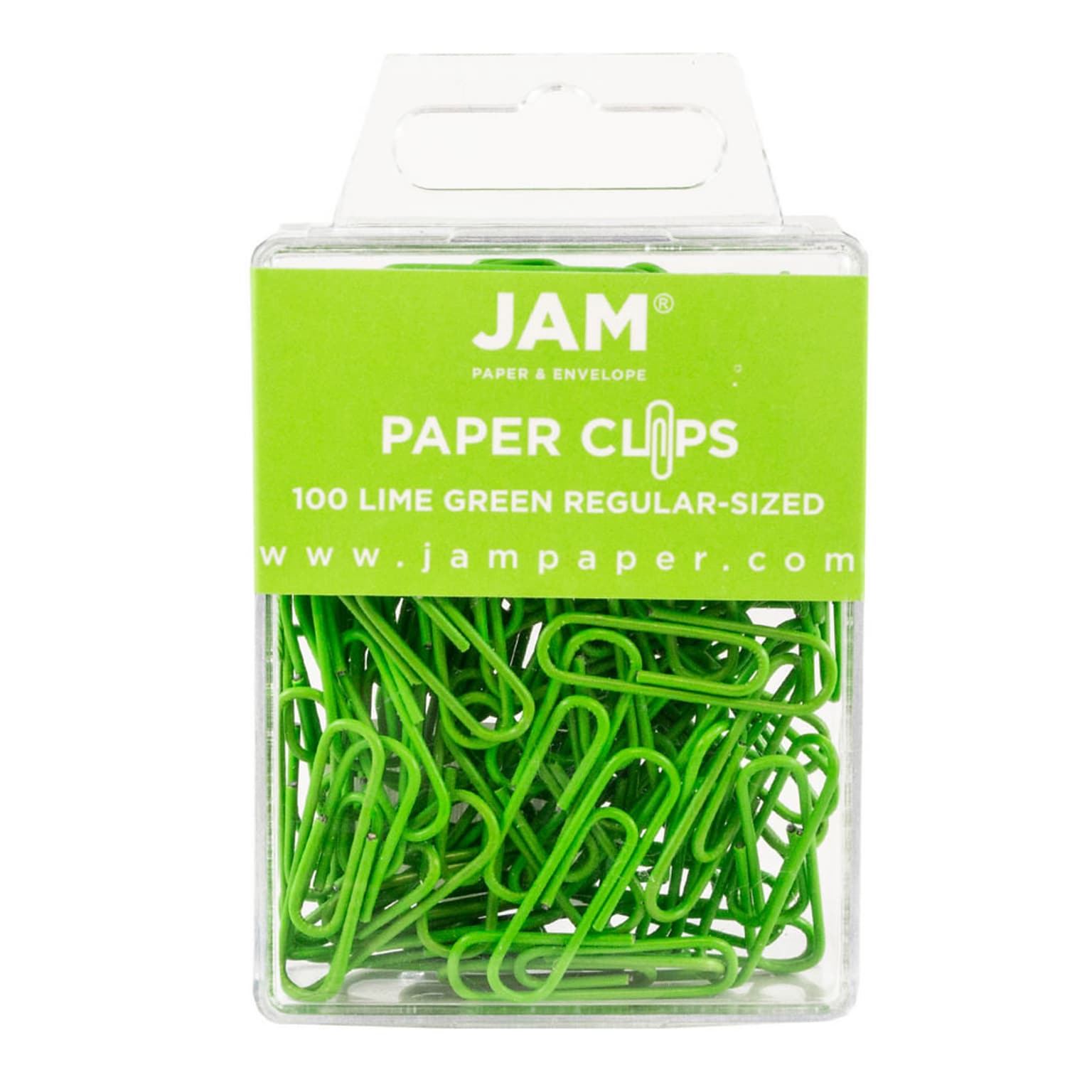 JAM Paper Small Paper Clips, Lime Green, 100/Pack (2183624)