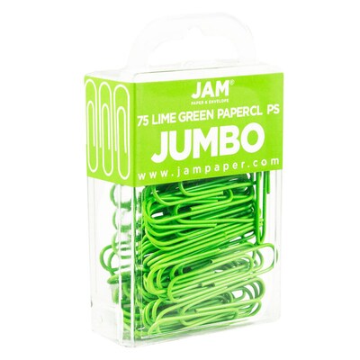 JAM Paper Jumbo Paper Clips, Lime Green, 75/Pack (21830627)