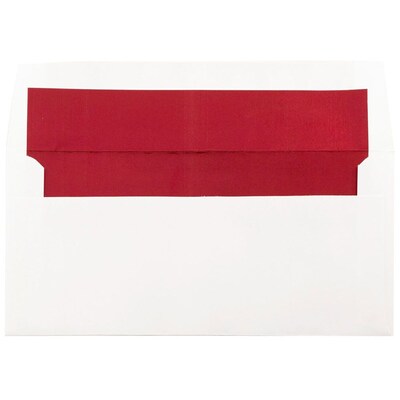 JAM Paper 3.875 x 8.125 Foil Lined Invitation Envelopes, White with Red Foil, 25/Pack (32430261)