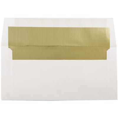 JAM Paper 3.875 x 8.125 Foil Lined Invitation Envelopes, White with Gold Foil, 25/Pack (32430262)