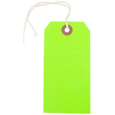 JAM Paper® Gift Tags with String, Medium, 4 3/4 x 2 3/8, Neon Green,  10/Pack (91931037)