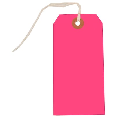 JAM Paper® Gift Tags with String, Medium, 4 3/4 x 2 3/8, Neon Pink, 100/Pack (91931041B)