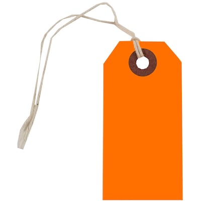 JAM Paper® Gift Tags with String, Small, 3 1/4 x 1 5/8, Neon Orange,  100/Pack (91931044B)